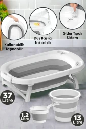 Arsimo Katlanır 3'lü Bebek Çocuk Yıkama Küvet - Kova - Maşrapa Seti Büyük Boy, Duş Başlığı Takılabilir - 1