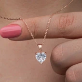 himarry 925 Ayar Gümüş Rose Beyaz Taşlı Kalpli Kadın Kolye thumbnail 1