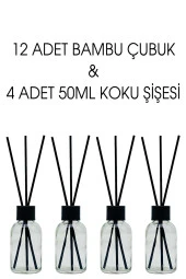 Cam Kavanoz Oda Kokusu Şişesi 50 ml + 12 adet Siyah Bambu Çubuk 20 cm - 1