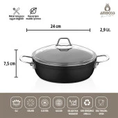 Amboss 3 Parça Dark Yanmaz Yapışmaz Titanyum Kaplama Tencere Tava Seti Kapaklı - 24 cm - 2