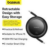 Baseus 100W Süper Hızlı 1 Metre Makaralı Uzayabilen Type C To Type C Şarj ve Data Kablosu, Geri Çekilebilen Karışmaz - 2