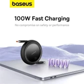 Baseus 100W Süper Hızlı 1 Metre Makaralı Uzayabilen Type C To Type C Şarj ve Data Kablosu, Geri Çekilebilen Karışmaz - 3