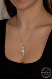 Swarovski Crystal Kadın Kalp Salkım Gümüş Kolye - 2