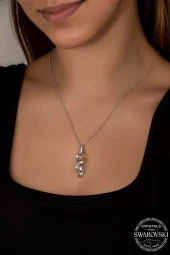 Swarovski Crystal Kadın Damla Salkım Gümüş Kolye - 2