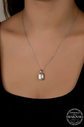 Swarovski Crystal Kadın Octagon Gümüş Kolye - 2