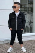 Erkek Çocuk Çıtçıtlı Süet Ceket ve Cımalı Siyah Eşofman Takım thumbnail 1