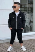 Erkek Çocuk Çıtçıtlı Süet Ceket ve Cımalı Siyah Eşofman Takım thumbnail 10