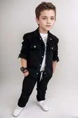 Erkek Çocuk Çıtçıtlı Süet Ceket ve Cımalı Siyah Eşofman Takım thumbnail 9