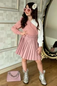 Kız Çocuk Çift Renkli Bluz, Piliseli Pembe Etekli Takım thumbnail 8