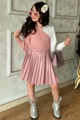 Kız Çocuk Çift Renkli Bluz, Piliseli Pembe Etekli Takım thumbnail 9