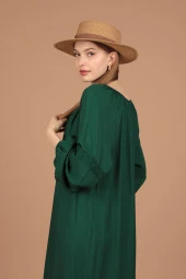 Dantel Espirili ve Kolları Lastikli Viskon Kumaşlı Oversize / Salaş Kadın Elbise Yeşil Yaz / Bahar - 6