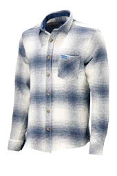 Erkek Ragular Fit Tek Cep Düğmeli Oduncu Mavi Beyaz Gömlek - 1