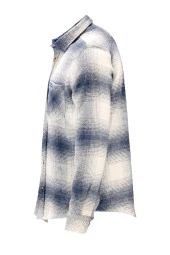 Erkek Ragular Fit Tek Cep Düğmeli Oduncu Mavi Beyaz Gömlek - 3