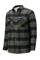 Erkek Regular Fit Peluşlu Çift Cep Kapaklı Çıtçıtlı Oduncu Yeşil Gömlek - 1