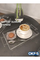 Şeffaf Kulplu Pleksi Sunum Tepsisi 14x22 Cm Servis Tepsisi 1 Adet - 3