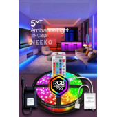 neeko 5mt Şerit Animasyonlu Tak Çalıştır Kumandalı Trafolu Rgb Şerit Işık Aydınlatma Parti Led - 1