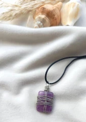 Kolye Gerdanlık Doğal Taş Ametis Tel Sarmal Çakra Yoga Reiki Kadın thumbnail 3