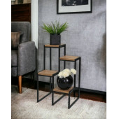 METAL SAKSILIK 4 AHŞAP RAFLI DEKORATİF SAKSI STANDI GARDEN - 1