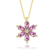 himarry 925 Ayar Gümüş Gold Mor Lotus Çiçeği Kadın Kolye - 1