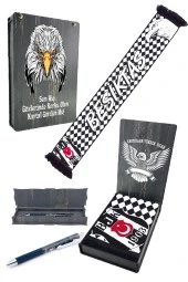 Beşiktaş Orijinal Dokuma Atkı + Tükenmez Kalem Set Hediyelik Ahşap Kutulu thumbnail 1