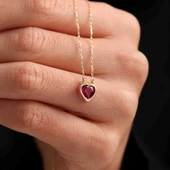 Altın Kalpli Kolye Ruby thumbnail 3