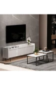 İNARCH DİZAYN Atlas Tv Ünitesi - Minimal 2'li Orta Sehpa Beyaz Takım - 5