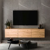 Neon Duvara Monte 3 Kapaklı TV Sehpası – 160 cm – Minimal Tasarım, Atlantik Çam thumbnail 2