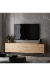 İNARCH DİZAYN Neon Duvara Monte Tv Ünitesi Atlantik Çam - 3