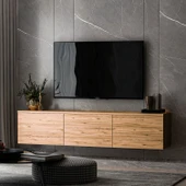 Neon Duvara Monte 3 Kapaklı TV Sehpası – 160 cm – Minimal Tasarım, Atlantik Çam thumbnail 7