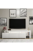 İNARCH DİZAYN Beliz Modern LED Işıklı 3 Kapaklı, Raflı TV Sehpası – 192 cm, Beyaz - 2