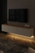 İNARCH DİZAYN Neon LED Işıklı Duvara Monte, 3 Kapaklı TV Sehpası – 160 cm - Modern Tasarım, Beyaz/Safir Meşe thumbnail 8