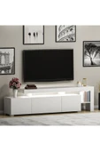 İNARCH DİZAYN Beliz Modern LED Işıklı 3 Kapaklı, Raflı TV Sehpası – 192 cm, Beyaz - 1