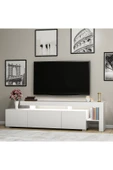 İNARCH DİZAYN Beliz Modern LED Işıklı 3 Kapaklı, Raflı TV Sehpası – 192 cm, Beyaz - 6