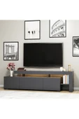 İNARCH DİZAYN Beliz Modern LED Işıklı 3 Kapaklı, Raflı TV Sehpası – 192 cm, Antrasit - 7