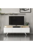İNARCH DİZAYN Berlin Tv Ünitesi 150cm 3 Kapaklı Beyaz/Safir Meşe - 9