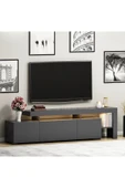 İNARCH DİZAYN Beliz Modern LED Işıklı 3 Kapaklı, Raflı TV Sehpası – 192 cm, Antrasit - 1