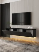 İNARCH DİZAYN Neon LED Işıklı Duvara Monte, 3 Kapaklı TV Sehpası – 160 cm - Modern Tasarım, Antrasit(Mermer Desen) thumbnail 3