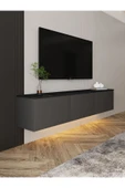 İNARCH DİZAYN Neon LED Işıklı Duvara Monte, 3 Kapaklı TV Sehpası – 160 cm - Modern Tasarım, Antrasit(Mermer Desen) thumbnail 1