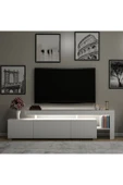İNARCH DİZAYN Beliz Modern LED Işıklı 3 Kapaklı, Raflı TV Sehpası – 192 cm, Beyaz - 7