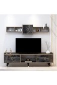 İNARCH DİZAYN Rosa Tv Ünitesi Alt Ve Üst Modül Takım Siyah Mermer Desen - 3
