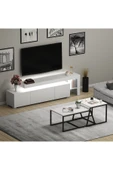 Beliz LED Işıklı TV Sehpası ve Minimal 2'li Orta Sehpa Takımı – Beyaz – Modern Oturma Odası Seti - 3