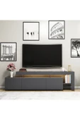 İNARCH DİZAYN Beliz Modern LED Işıklı 3 Kapaklı, Raflı TV Sehpası – 192 cm, Antrasit - 2
