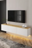 İNARCH DİZAYN Neon LED Işıklı Duvara Monte, 3 Kapaklı TV Sehpası – 160 cm - Modern Tasarım, Beyaz/Safir Meşe thumbnail 7