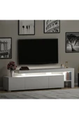 İNARCH DİZAYN Beliz Modern LED Işıklı 3 Kapaklı, Raflı TV Sehpası – 192 cm, Beyaz - 3