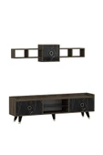 İNARCH DİZAYN Rosa Tv Ünitesi Alt Ve Üst Modül Takım Siyah Mermer Desen - 8