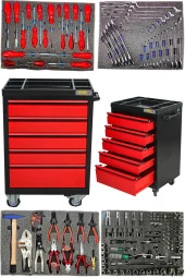STAXX XL Pro Seri 5 Çekmeceli İçi Dolu 185 PARÇA Full Set Alet Dolabı Atölye Usta Seti Takım Arabası - 1
