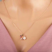 himarry 925 Ayar Gümüş Rose Renkli Taşlı Manolya Çiçeği Kadın Kolye thumbnail 1