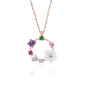 himarry 925 Ayar Gümüş Rose Renkli Taşlı Manolya Çiçeği Kadın Kolye thumbnail 2