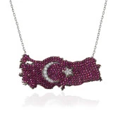 himarry 925 Ayar Gümüş Ay Yıldız Türkiye Haritası Kadın Kolye thumbnail 2