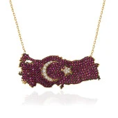 himarry 925 Ayar Gümüş Gold Ay Yıldız Türkiye Haritası Kadın Kolye thumbnail 2